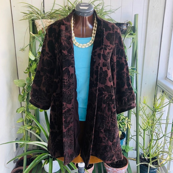 Brown Jacquard Tapestry Float Coat - Picture 5 of 6